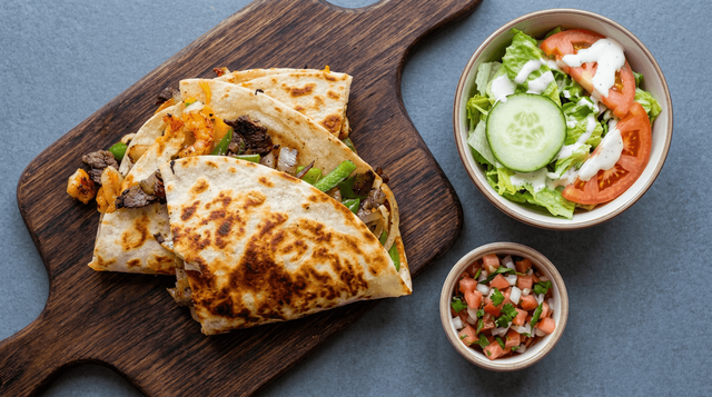 Steak with Shrimp Quesadilla.